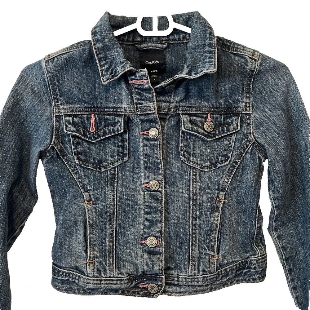Gap Kids Denim Jean Jacket‎ Pink Stitching Girls Size Medium